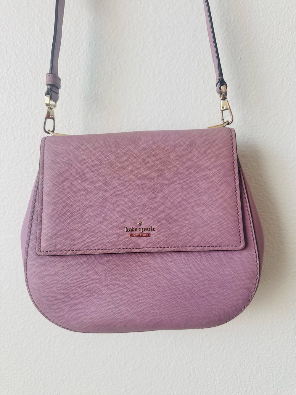 kate spade Mauve Lilac Crossbody Saddle Bag with Gold Hardware